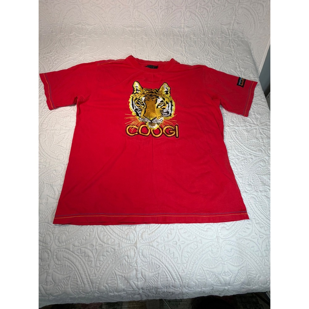 Coogi Mens Red Tiger Head Embroidered Graphic‎ T-Shirt XXXL Short Sleeve Cotton